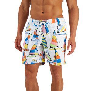 NWT Club Room Mens Sail Sketch 7" Board Shorts Bright White Multi S